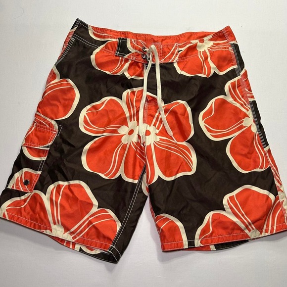 Other - Y2K Baggy Orange Hibiscus Floral Surf Shorts